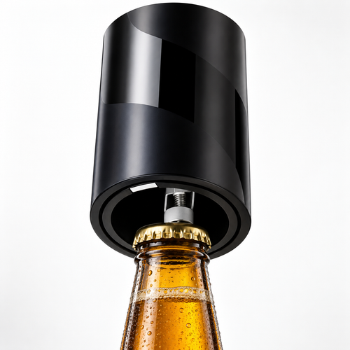OpenVessa one-push automatic bottle opener on a crown-cap bottle